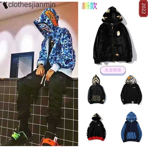 

popular logo fashion men's hoodie shop wholesale and ret 2023 new hip hop shark head embroidery men's women's sweater hoodie, Black