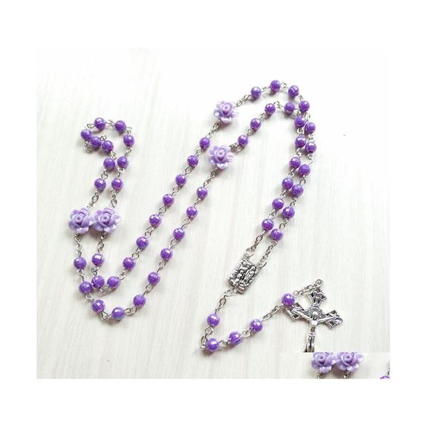 

pendant necklaces catholic acrylic round beads rose rosary necklace for women religious prayer jewelry drop delivery necklaces pendan dh4un, Silver