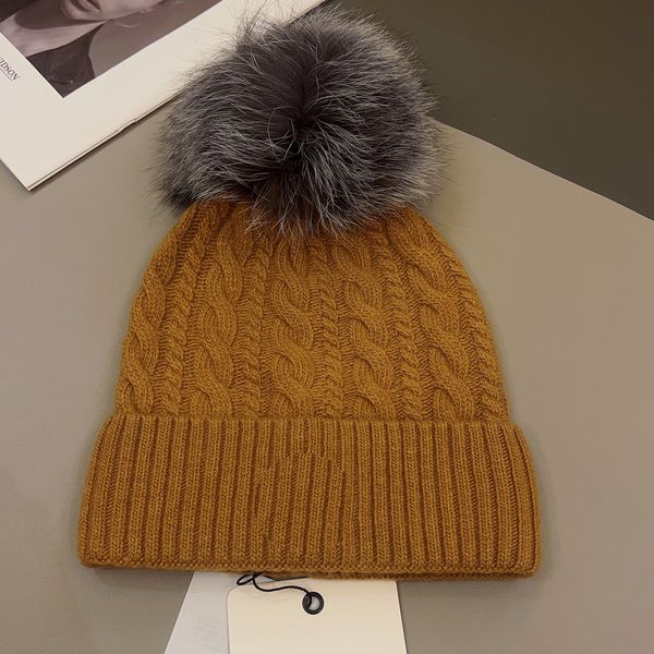 

wool beanie hat with fur pom pom skull cap winter warm women ski hats gifts, Blue;gray