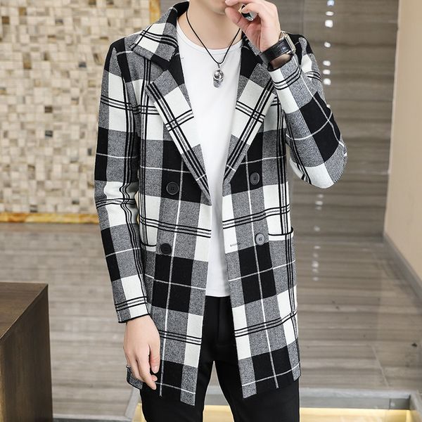 

men's wool blends blazer british style elegant fashion level simple work party gentleman's suit jacket woollen coat 221201, Black