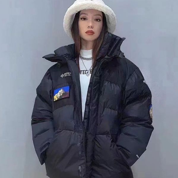 

women's down jacket new winter bright face hooded thick warm coat against the cold, Black