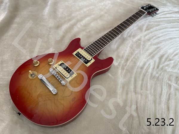 

lvyelectric guitar left hand solid maple board with nice grain cherry burst zebra pickups no inlay on fingerboard