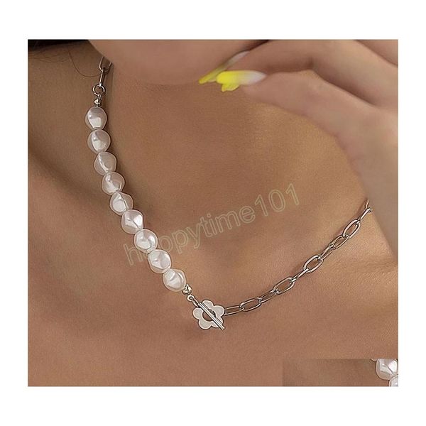 

pendant necklaces boho imitation pearl beaded necklace womens simple creative hollow stitching cross flower girls summer fashion jew dhhn8, Silver