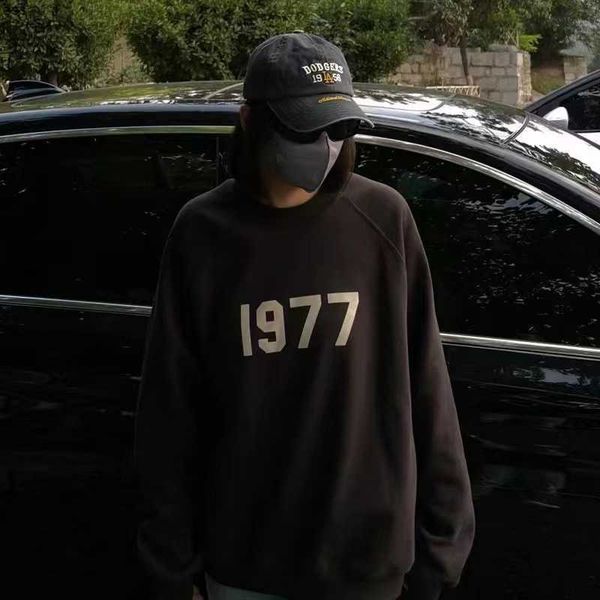 

hoodies hweatshirts fog essentials 2022 high-end original men's street new flocking letter round neck sweater 1977 pullover, Black