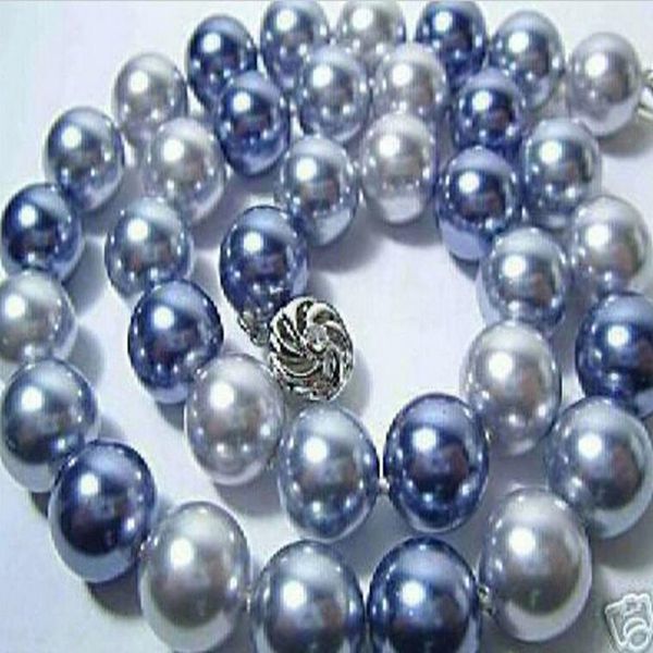 

fashion jewelry pretty 10mm blue gray south shell pearl necklace 18'' aa, Silver