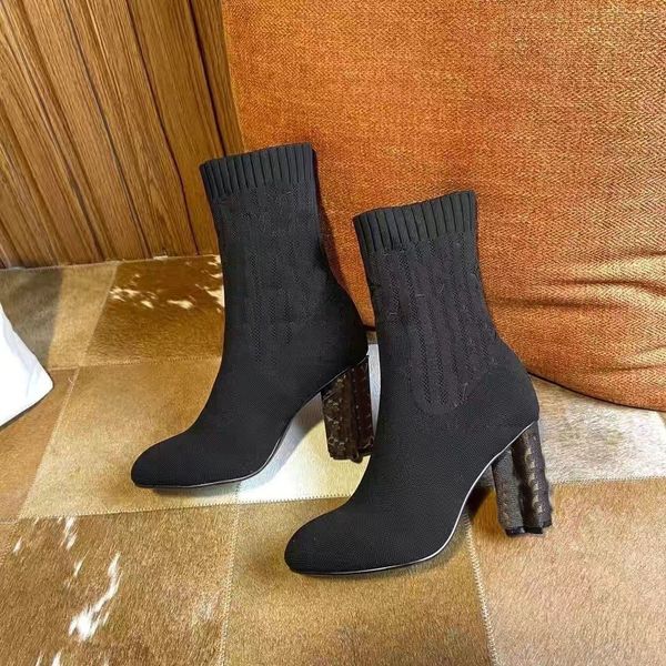 

fashion autumn and winter socks knitted design letters ladies letters thickened plus size with rain elastic boots women's shoes high he, Black