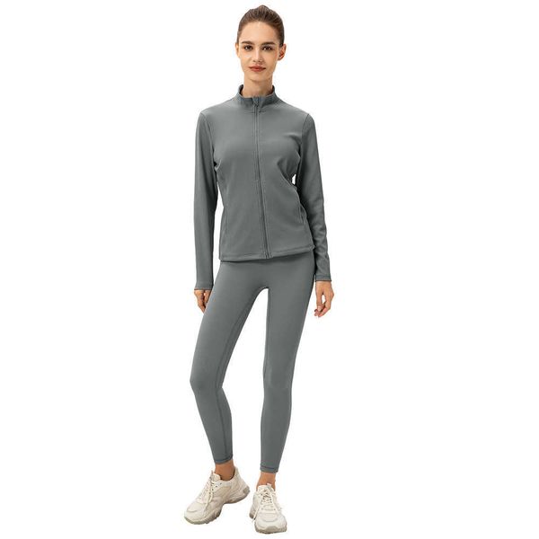 

active shirts tees autumn and winter plush yoga coat women's slim stripe pit strip warm zipper sportswear running fitness shirt