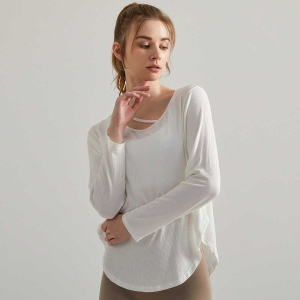 

active shirts tees autumn yoga suit long sleeve blouse loose quick drying t-shirt threaded blouse new sports fitness suit