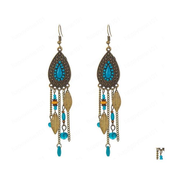 

dangle chandelier bohemian retro ethnic rice beads feather tassel earrings for women indian jewelry water drop long alloy dangle de dhyyl, Silver