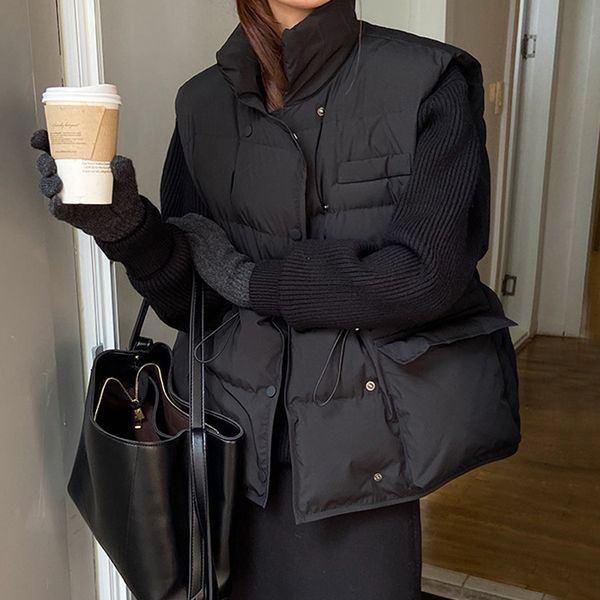 

women's vests autumn winter down vest women short waistcoat windbreaker thick warm 90 white duck coat gilets sleeveless jacket 221202, Black;white