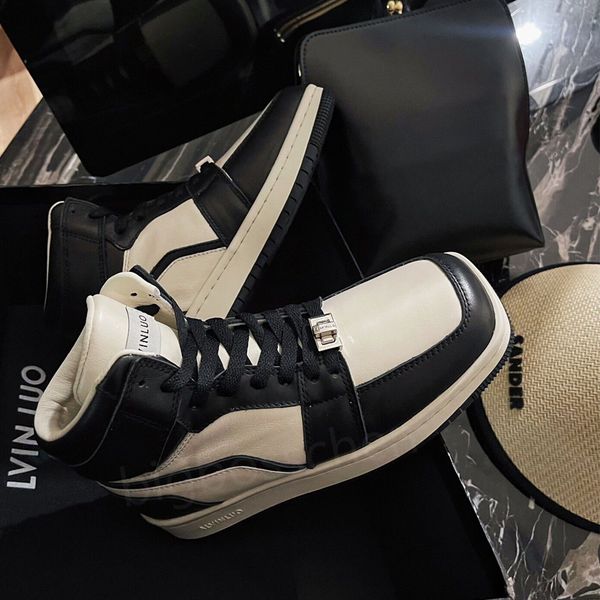 

casual shoes couples sneakers original designer models luxury fashion lace up leather thick bottom non-slip splicing men and women high runn, Black