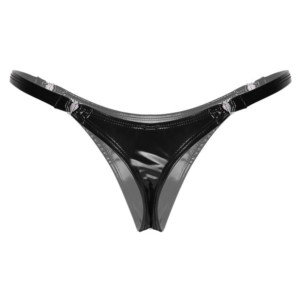 

women's panties womens wetlook latex underpants smooth surface low waist underwear solid color soft heart shape buckle brief glossy pan, Black;pink