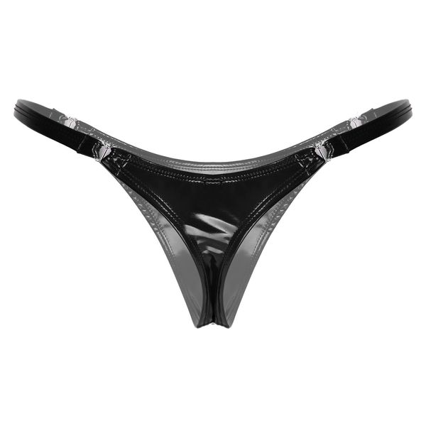 

women's panties womens wetlook latex underpants smooth surface low waist underwear solid color soft heart shape buckle brief glossy pan, Black;pink