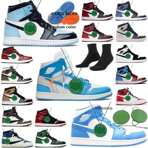 

2023 denim basketball shoes men women patent bred stage haze air jumpmans 1 stealth pine green sneakers jordens 1s royal reverse yellow toe