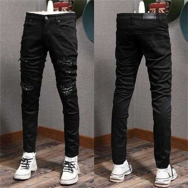 

men's jeans patches detail biker fit men slim motorcycle for mens vintage distressed denim jean pantscmat, Blue