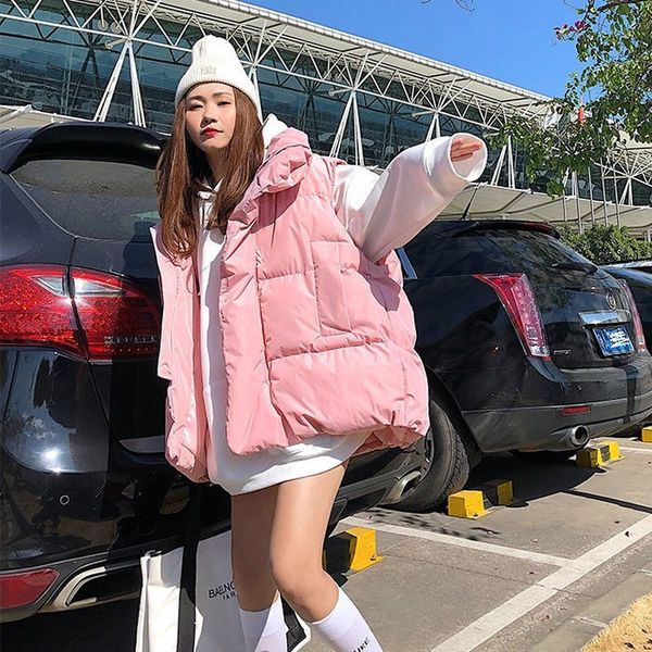 

women's vests winter women's cold coat padded jacket vest sleeveless jacket cardigan warmth zipper vest korean loose wholesale 221, Black;white