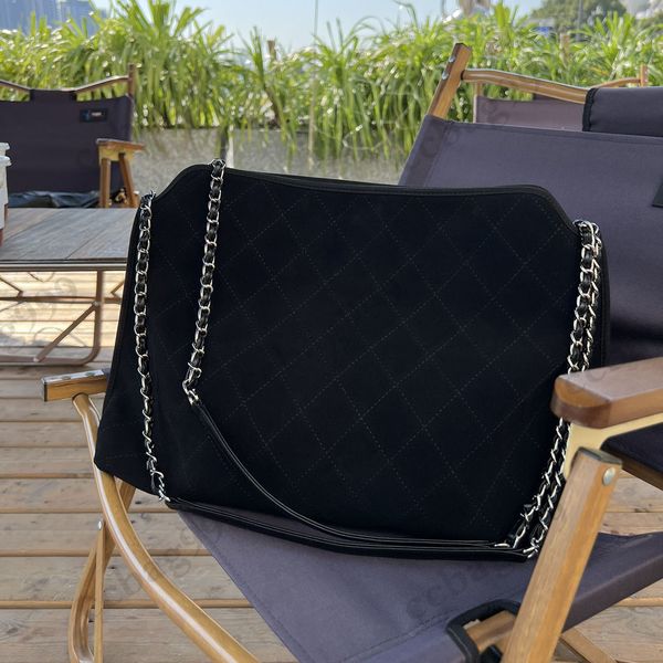 

cc totes retro frosted cowhide maxi shopping bags womens black oversize capacity suede quilted silver hardware chain crossbody french outdoo
