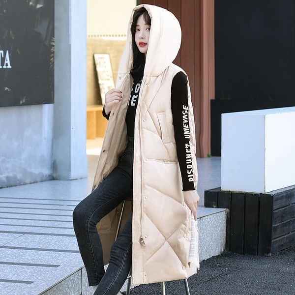 

women's vests autumn winter women hooded loose sleeveless cotton long vest casual female thick warm windproof waistcoat outwear 221202, Black;white