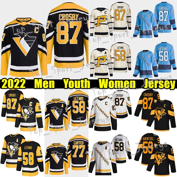 

#58 kris letang reverse retro hockey jersey #71 evgeni malkin penguins#77 jeff carter bryan rust mario lemieux tristan jarry sidney crosby 2, Black;red