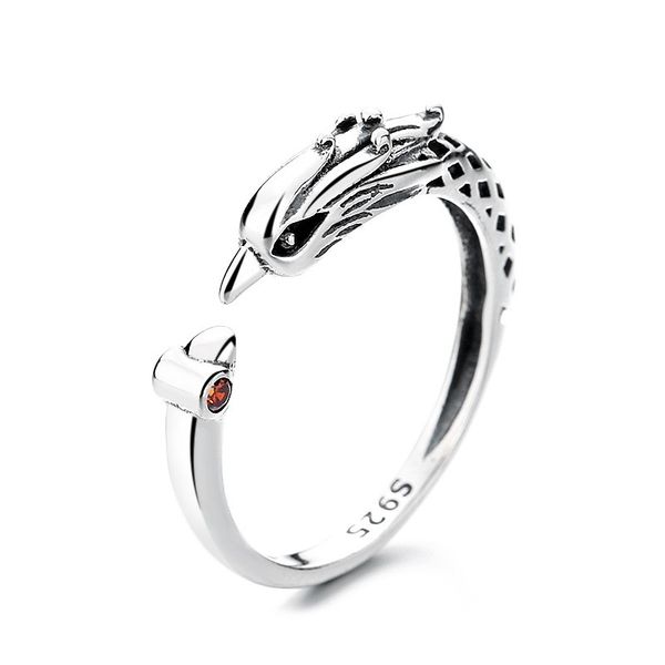 

retro 925 sterling silver phoenix bird ring for women punk wholesale price 925 silver jewelry animal double head adjustable finger rings