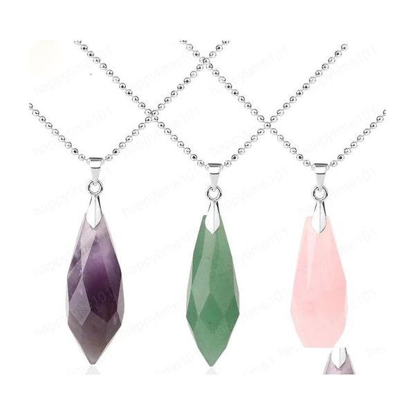 

pendant necklaces natural crystal mtifaceted pendant necklaces healing point water drop pink quartz tiger eye reiki jewelry for wome dhwjk, Silver