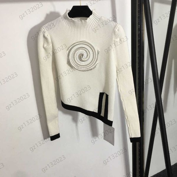 

brand womens sweater chest logo embellishment high neck pleated long sleeves pullovers knit sweaters irregular hem color contrast slit desig, White;black