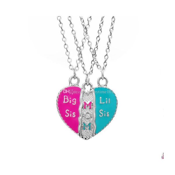 

pendant necklaces 3pcs/set enamel broken love heart necklaces big sis mom lil necklace friends sisters fashion jewelry drop delivery dhqkj, Silver