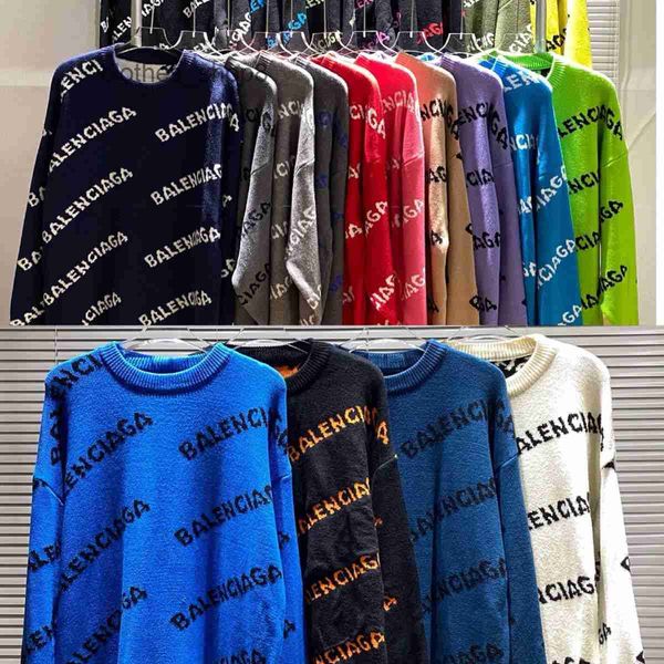 

designer hoodies balencigass men's sweaters autumn and winter 2023 new fashion brand knitted sweater women's crew neck letter jacq, White;black