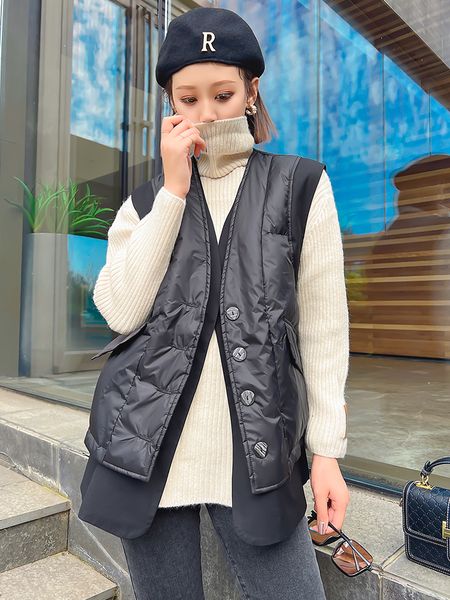 

women's vests autumn winter women patchwork down cotton vest female casual warm waistcoat waistcoat outwear 221202, Black;white