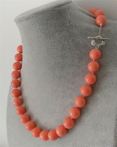 

huge 12mm genuine coral pink round south shell pearl necklace 18'' aaa, Silver