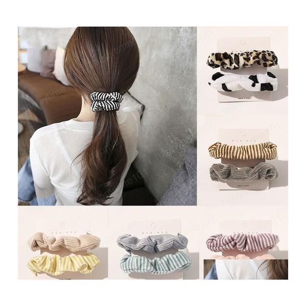 

hair rubber bands vintage plush scrunchie striped leopard furry elastic hair bands veet satin women girls ponytail holder accessorie dhtu4, Pink