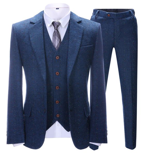 

men's suits blazers solovedress suit formal herringbone 3 piece blue set business meeting office customization blazer vest pants 221202, White;black