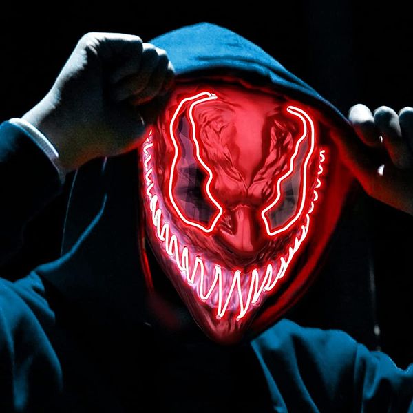 

theme costume led halloween mask scary glowing cosplay party boys girls decoration luminous with 3 lighting modes 221202, Black;red