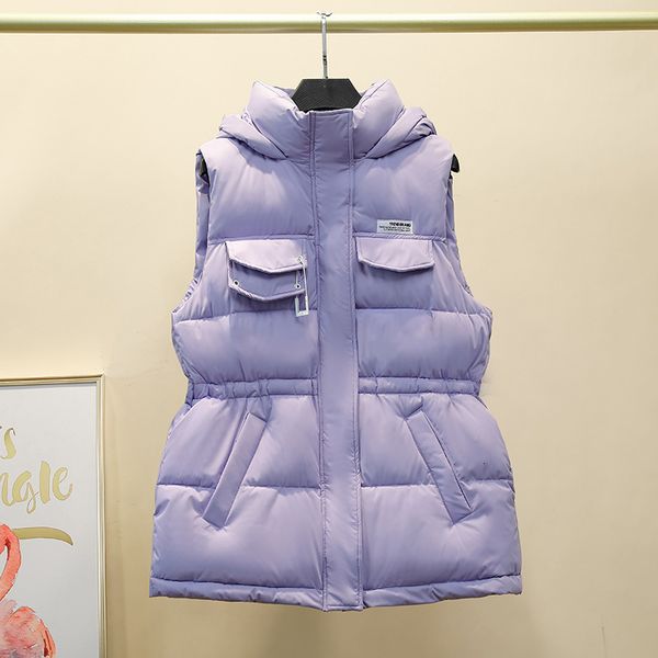 

women's vests autumn winter women down cotton vest sleeveless warm hooded loose casual long vest female padded outerwear 221202, Black;white