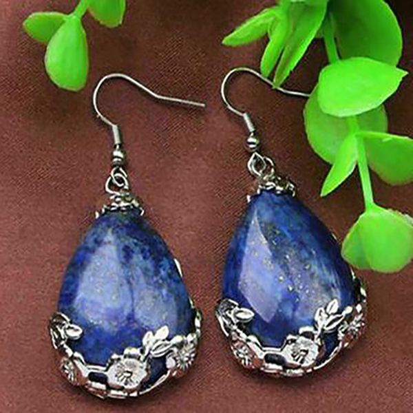 

925 silver drop lapis lazuli flowers gemstone hook earrings jewelry, White