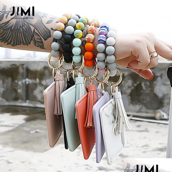 

key rings women girls sile beaded bracelet outdoor sports key ring keyring circle keychain wristlet jewelry with wallet card purse d dhdi9, Slivery;golden