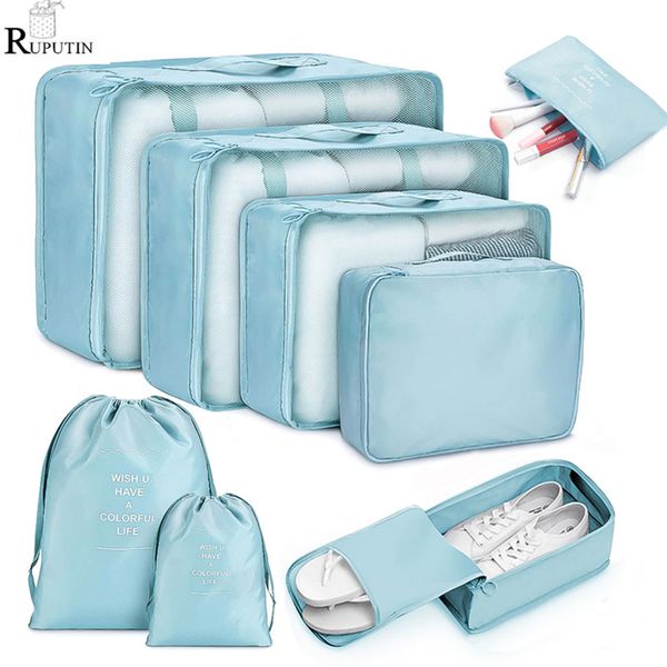 

bag organizer 8 pieces set travel storage bags suitcase packing cases portable luggage clothes shoe tidy pouch 221203, Blue;pink
