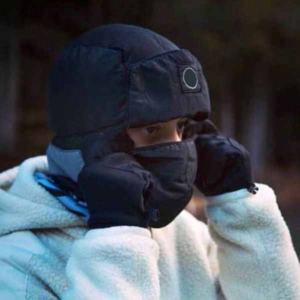 

new trapper hats winter metal nylon cap cotton keep warm ear mens womens ear protection mask hat outdoor reflective full head caps embroider, Blue;gray