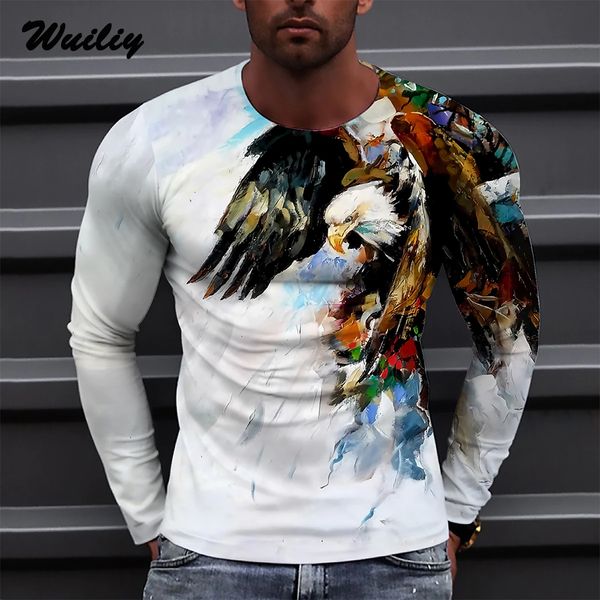 

men's t shirts eagle t shirt casual 3d print long sleeve animal graphic tees high street pattern men women hip hop tee 221202, White;black