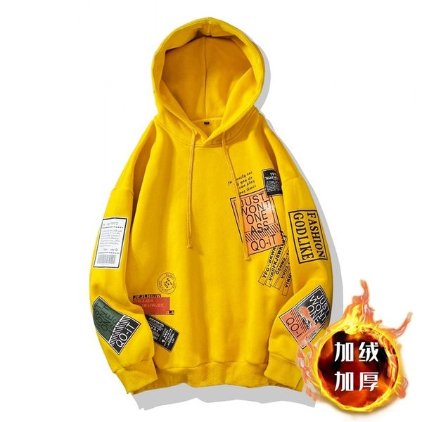 

autumn winter fleece men oversized hoodies graphic printed men's pullovers 2023 japanese man casual hooded sweatshirts 5xl, Black