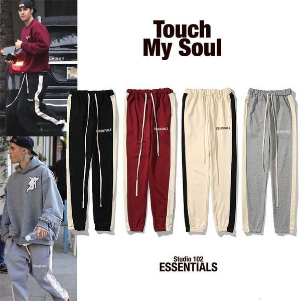 

casual sports pants correct version of fashion brand pants fog double thread essentials bieber's same splicing spring and summer guard, Black
