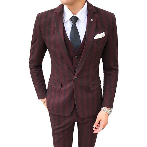

men's suits blazers men business striped large size s 5xl 3 pieces set male formal wedding groom coat pants vest trousers 221202, White;black