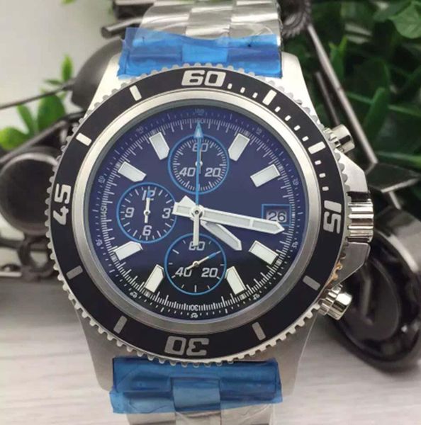 

luxury brand men's quartz watch chronograph uperocean a17384 black dial digital bezel platinum skeleton stainless steel expedition grat, Slivery;brown