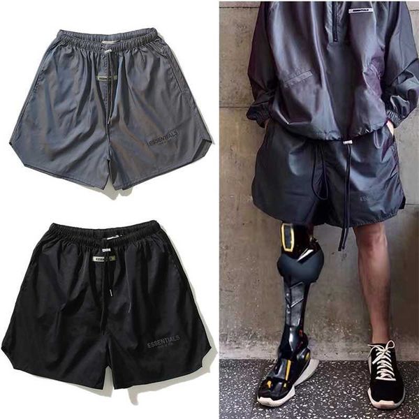 

casual sports pants fog of god essentials double thread woven nylon colorful thin shorts cropped pants for men and women, Black