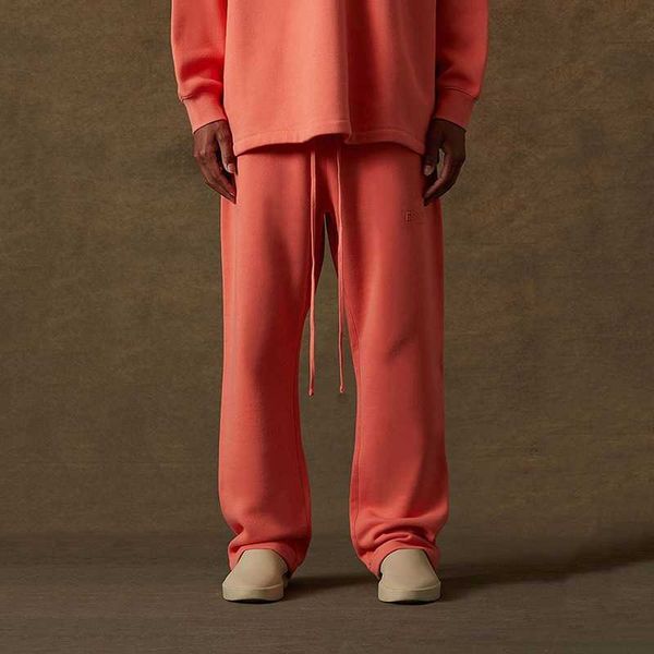 

casual sports pants fog season 8 double thread essentials flocked printing high street cream white loose plush casual straight pants, Black