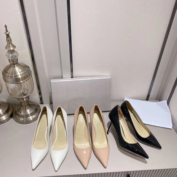 

2022 winter shoes patent leather pointed thin heel high-heeled comfortable handmade shoes versatile cowhide women, Black