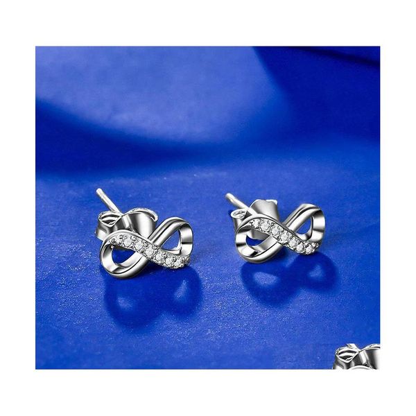 

stud trendy infinity crystal 925 sier stud earrings digital 8 round cz cubic zirconia earring for women fashion wedding party jewelr dhfyd, Golden;silver
