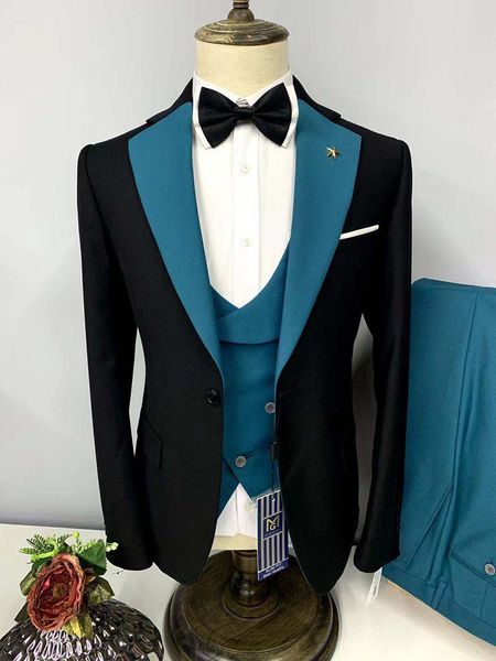 

men's suits blazers 3 pieces blue suit formal business notch lapel silm fit wool tuxedo groomsmen for wedding blazer vest pants 221201, White;black