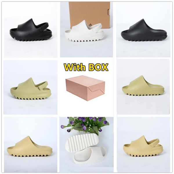 

kids childrens slippers toddlers infants slipper slides white black desert sand bone resin designer fashion sandals with box170w, Black;grey