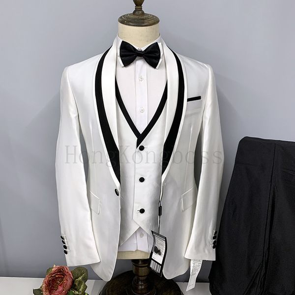 

men's suits blazers 3 pcs suit set jacket pants vest fashion boutique color matching collar wedding host dress coat trousers 221202, White;black